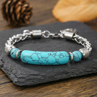 Turquoise & Stainless Steel Bracelet for Men | Handmade Men’s Chain Bracelet with Natural Turquoise for Strength, Confidence, Protection, Style, and Positive Energy Gift ID7