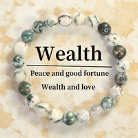 Wealth & Prosperity Crystal Bracelet | Green Agate & Natural Gemstones for Peace, Love, Good Fortune, Positive Energy, Mindfulness, Healing, Lucky Charm Gift for Men & Women ID6