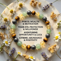 Abundance Bracelet with Pyrite, Tiger Eye, Aventurine, Citrine • Success & Wealth Crystal Gift for Her • 8mm Genuine Stone Stretch Bracelet ID2